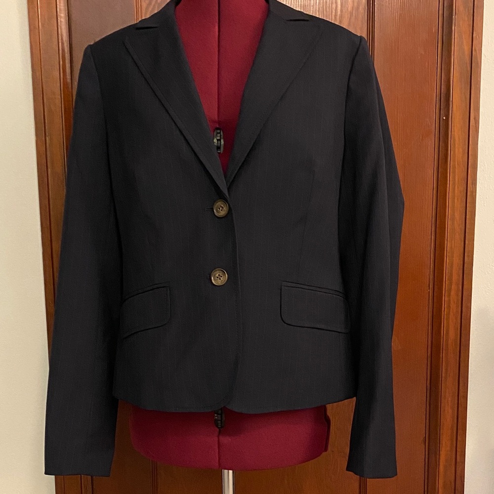 J. Crew Dark Navy Pinstripe Women's Blazer with Button Detail